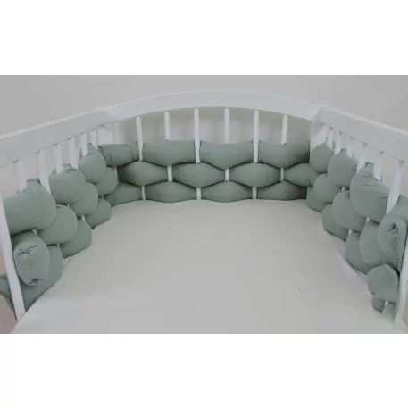Pletený mantinel do postieľky – 210 cm – vintage zelená