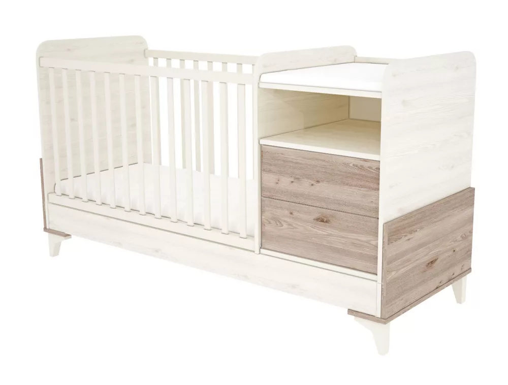 2-zásuvková kombinovaná postieľka Kloé 60x120 v krémovo-vŕbovej farbe