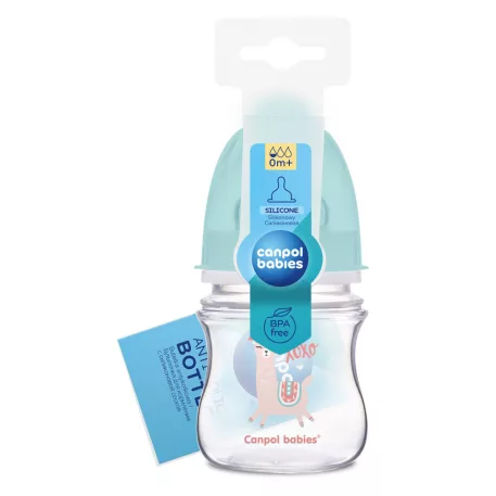Canpol babies Antikoliková fľaša so širokým hrdlom EasyStart 120 ml PP EXOTIC ANIMALS zelená