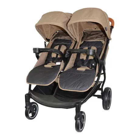 Detský športový kočík Mama Kiddies TWIN JAM v hnedej farbe pre dvojičky +darček dvojitý držiak na fľaše