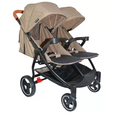 Detský športový kočík Mama Kiddies TWIN JAM v hnedej farbe pre dvojičky +darček dvojitý držiak na fľaše