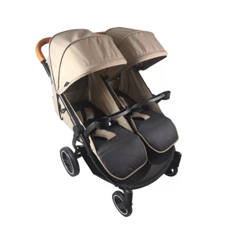 Detský športový kočík Mama Kiddies TWIN JAM v hnedej farbe pre dvojičky +darček dvojitý držiak na fľaše
