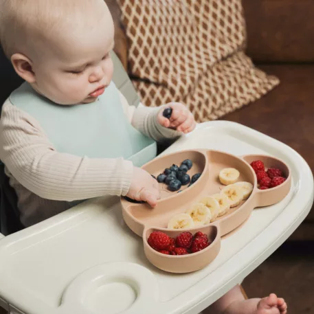 Canpol babies Silikónový delený tanier s prísavkou Macko krémový