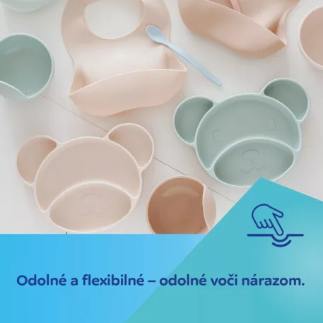 Canpol babies Silikónový delený tanier s prísavkou Macko krémový