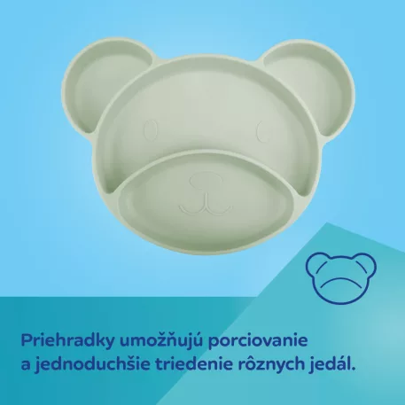 Canpol babies Silikónový delený tanier s prísavkou Macko zelený