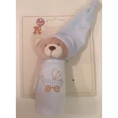 Pískací plyšový macík s čiapkou do ruky 13 cm - modrá