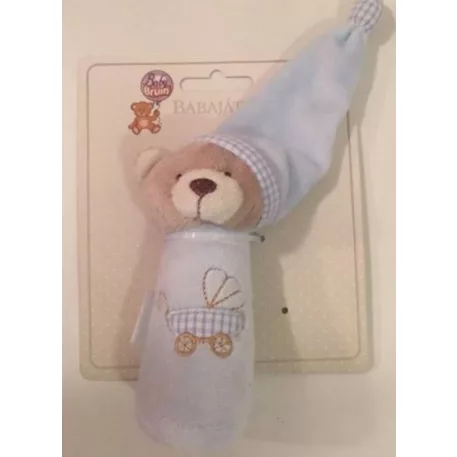 Pískací plyšový macík s čiapkou do ruky 13 cm - modrá