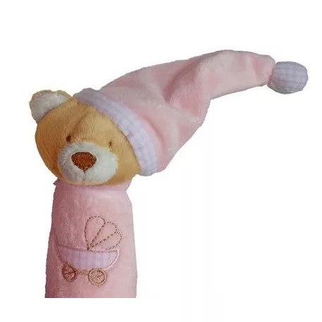 Pískací plyšový macík s čiapkou do ruky 13 cm - biela