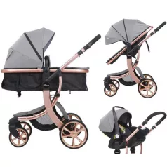   Mama Kiddies® Sun 3v1 Grey ELITE multifunkčný kočík s príslušenstvom v svetlošedej farbe + darček