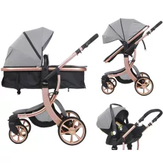  Mama Kiddies® Sun 3v1 Grey ELITE multifunkčný kočík s príslušenstvom v svetlošedej farbe + darček