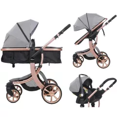   Mama Kiddies® Sun 3v1 Grey ELITE multifunkčný kočík s príslušenstvom v svetlošedej farbe + darček