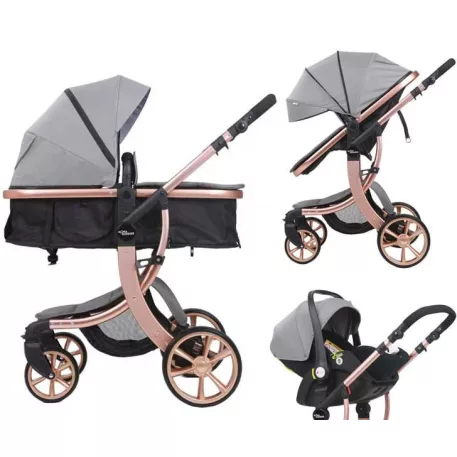 Mama Kiddies® Sun 3v1 Grey ELITE multifunkčný kočík s príslušenstvom v svetlošedej farbe + darček