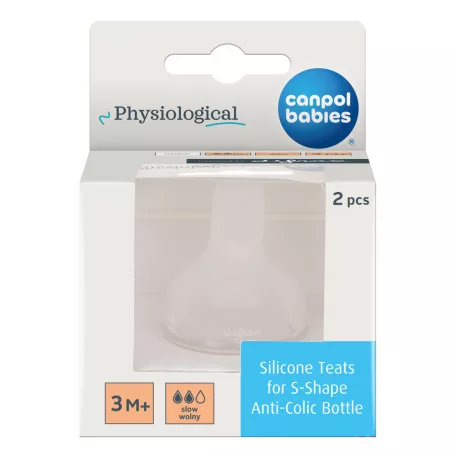 Canpol babies Cumlík silikónový k fľaši S-Shape 3m+ 2ks pomalý