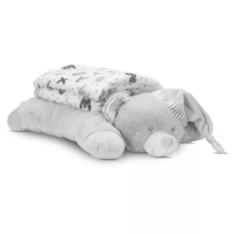 Lorelli Poffy Duo deka 75 × 90 cm s vankúšom 45 × 30 cm – White Grey Teddy Bear