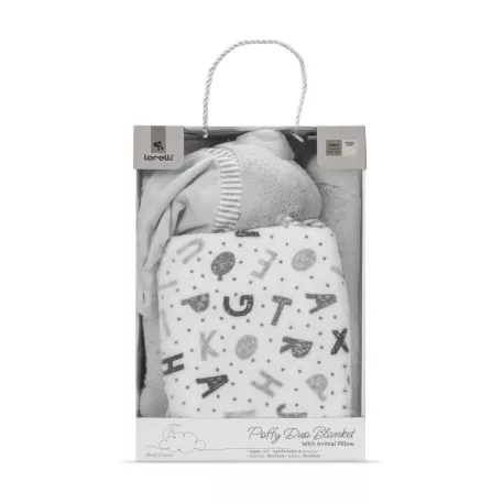 Lorelli Poffy Duo deka 75 × 90 cm s vankúšom 45 × 30 cm – White Grey Teddy Bear