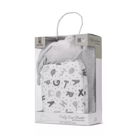 Lorelli Poffy Duo deka 75 × 90 cm s vankúšom 45 × 30 cm – White Grey Teddy Bear