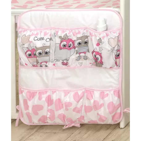 Mama Kiddies® Baby Bear vreckový organizér bielo-ružový so sovičkami