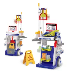   Mama Kiddies® upratovací vozík so súpravou a vysávačom – modro-biele prevedenie