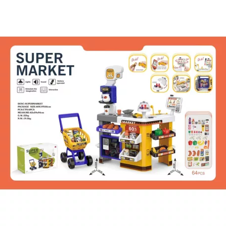 Luxusný supermarketový set s nákupným vozíkom, skenerom, pokladňou a čítačkou kariet