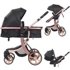   Mama Kiddies® Sun 3v1 Black ELITE multifunkčný kočík s príslušenstvom v čiernej farbe + darček