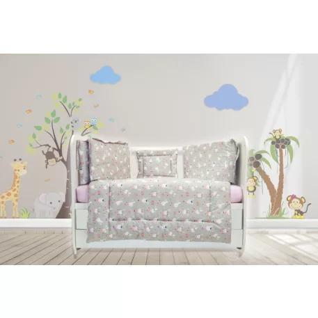 Mama Kiddies® Sofie Dreams 5-dielna detská posteľná bielizeň s 360° roštom Dancing Bunny v sivej farbe