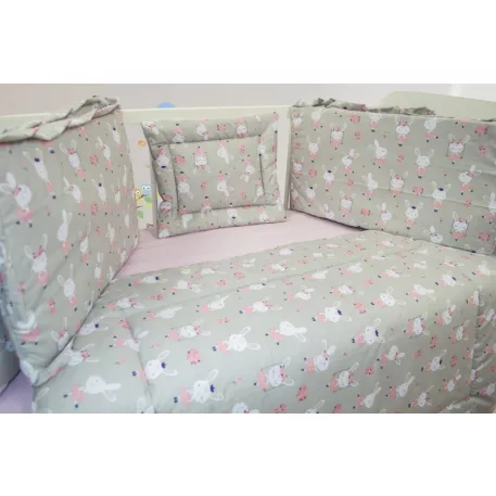 Mama Kiddies® Sofie Dreams 5-dielna detská posteľná bielizeň s 360° roštom Dancing Bunny v sivej farbe