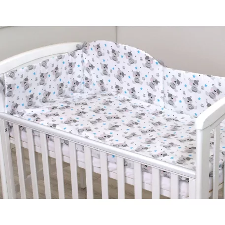 Mama Kiddies® Baby Bear 5-dielna detská posteľná bielizeň s mantinelom 180°, v sivej farbe so vzorom medvedíka