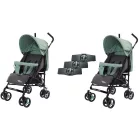 Mama Kiddies® Vento športový dvojkočík (pre dvojičky) v zeleno-sivej farbe + darček: pláštenky