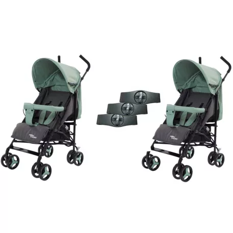 Mama Kiddies® Vento športový dvojkočík (pre dvojičky) v zeleno-sivej farbe + darček: pláštenky