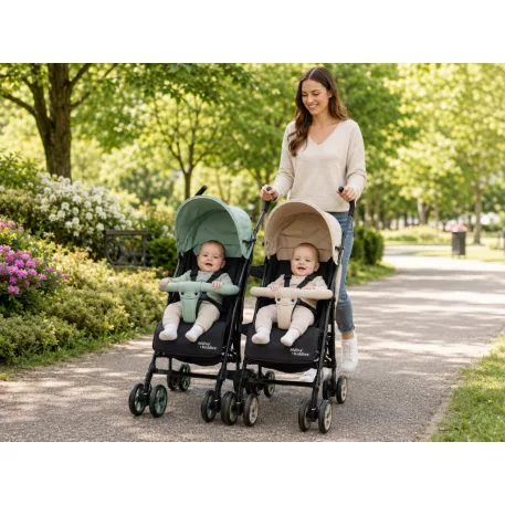 Mama Kiddies® Vento športový dvojkočík (pre dvojičky) v zeleno-sivej farbe + darček: pláštenky