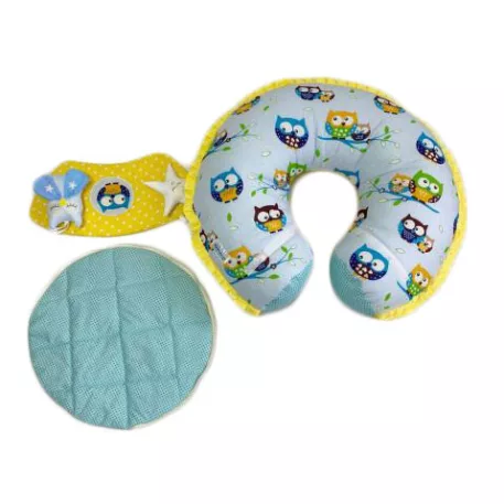 Mama Kiddies® MyKids konvertibilný vankúš do detskej sedačky s modrým a žltým vzorom sovy