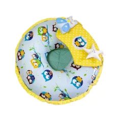   Mama Kiddies® MyKids konvertibilný vankúš do detskej sedačky s modrým a žltým vzorom sovy