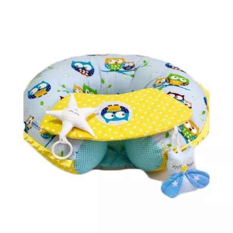 Mama Kiddies® MyKids konvertibilný vankúš do detskej sedačky s modrým a žltým vzorom sovy