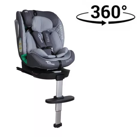 ISOFIX 360° otočná autosedačka Mama Kiddies® iSize Journey Extra (40–150 cm) v sivej farbe s podpornou nohou + darček slnečná clona a opierka nohy