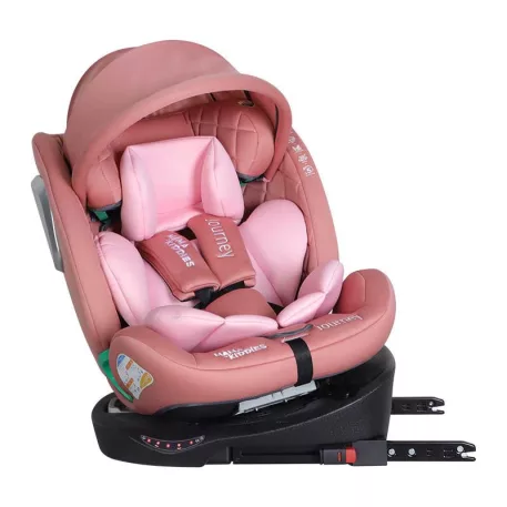 ISOFIX 360° otočná autosedačka Mama Kiddies® iSize Journey Extra (40–150 cm) v ružovej farbe s podpornou nohou + darček slnečná clona a opierka nohy