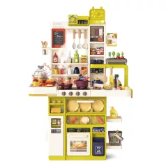   Mama Kiddies® Interaktívna „Spraying Kitchen“ detská kuchynka – 121-dielna sada, výška 103 cm so svetelnými a zvukovými efektmi v žltozelenej farbe