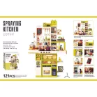 Mama Kiddies® Interaktívna „Spraying Kitchen“ detská kuchynka – 121-dielna sada, výška 103 cm so svetelnými a zvukovými efektmi v žltozelenej farbe