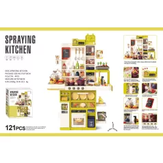   Mama Kiddies® Interaktívna „Spraying Kitchen“ detská kuchynka – 121-dielna sada, výška 103 cm so svetelnými a zvukovými efektmi v žltozelenej farbe