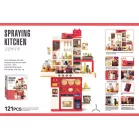 Mama Kiddies® Interaktívna „Spraying Kitchen“ detská kuchynka – 121-dielna sada, výška 103 cm so svetelnými a zvukovými efektmi v červenej farbe