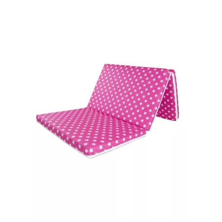 Mama Kiddies® Sofie Dreams skladací penový matrac 120×60×5 cm so 100 % bavlneným poťahom – ružový s bielymi hviezdičkami.