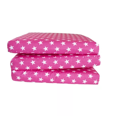 Mama Kiddies® Sofie Dreams skladací penový matrac 120×60×5 cm so 100 % bavlneným poťahom – ružový s bielymi hviezdičkami.