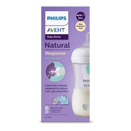 Dojčenská fľaša Avent Natural Response AirFree s motívom sloníka, 260 ml, od 1 mesiaca