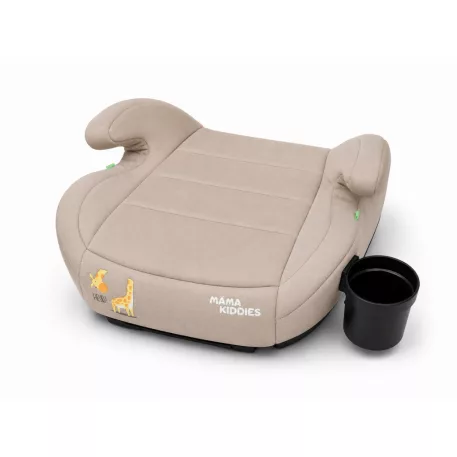Mama Kiddies® i-Size HappyRide podsedák (125–150 cm) s ISOFIX upevnením v béžovej farbe s motívom žirafy – DARČEK držiak na pohár