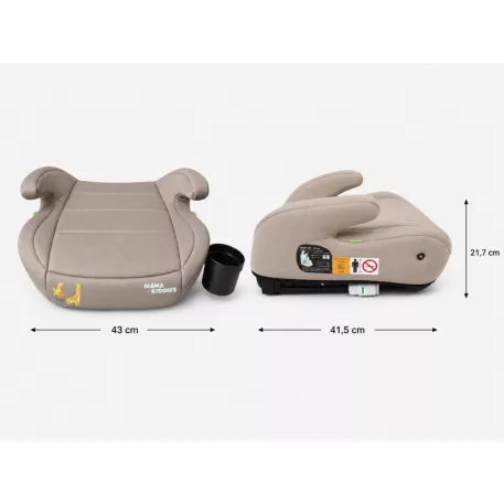 Mama Kiddies® i-Size HappyRide podsedák (125–150 cm) s ISOFIX upevnením v béžovej farbe s motívom žirafy – DARČEK držiak na pohár