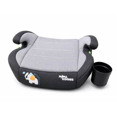 Mama Kiddies® i-Size HappyRide podsedák (125–150 cm) s ISOFIX upevnením v sivej farbe s motívom sloníka – DARČEK držiak na pohár