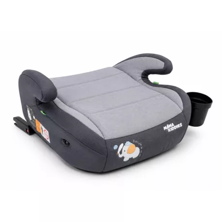 Mama Kiddies® i-Size HappyRide podsedák (125–150 cm) s ISOFIX upevnením v sivej farbe s motívom sloníka – DARČEK držiak na pohár