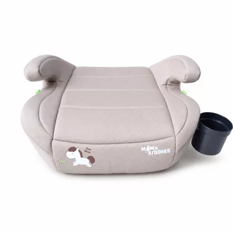 Mama Kiddies® i-Size HappyRide podsedák (125–150 cm) v béžovej farbe s motívom poníka – DARČEK držiak na pohár