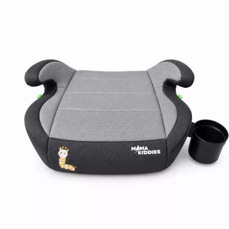 Mama Kiddies® i-Size HappyRide podsedák (125–150 cm) v sivej farbe s motívom žirafieho mláďaťa – DARČEK držiak na pohár