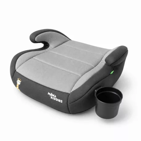 Mama Kiddies® i-Size HappyRide podsedák (125–150 cm) v sivej farbe s motívom žirafieho mláďaťa – DARČEK držiak na pohár