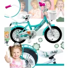 Kelly detský bicykel s rodičovskou rukoväťou – mentolový 12" + darček